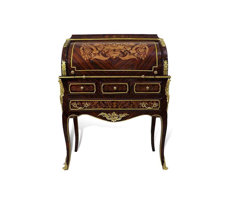 MACE Heritage - Luxuriöser barocker Sekretär im Louis XV-Stil - Zylinderschreibtisch - 7 Schubladen - Braun/Goldmessing - Damenschreibtisch - Barockmöbel