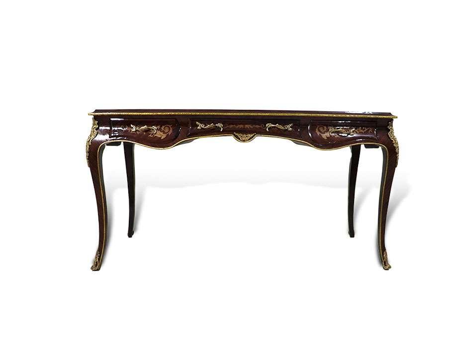 MACE-Barock Schreibtisch - Intarsien - 3 Schubladen - Farbe braun - Messing - Handgefertigt - 170cm Breite.
