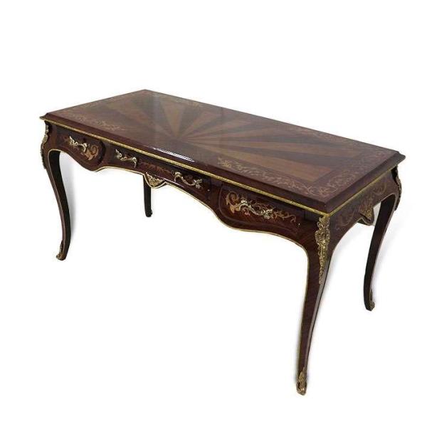 MACE-Barock Schreibtisch - Intarsien - 3 Schubladen - Farbe braun - Messing - Handgefertigt - 170cm Breite.