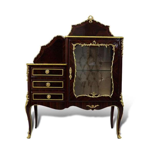 MACE-Luxusbarockvitrine mit 3 Schubladen - Zwei Einlegeböden - Farbe braun - Messing - Handgefertigt - 110cm Breite
