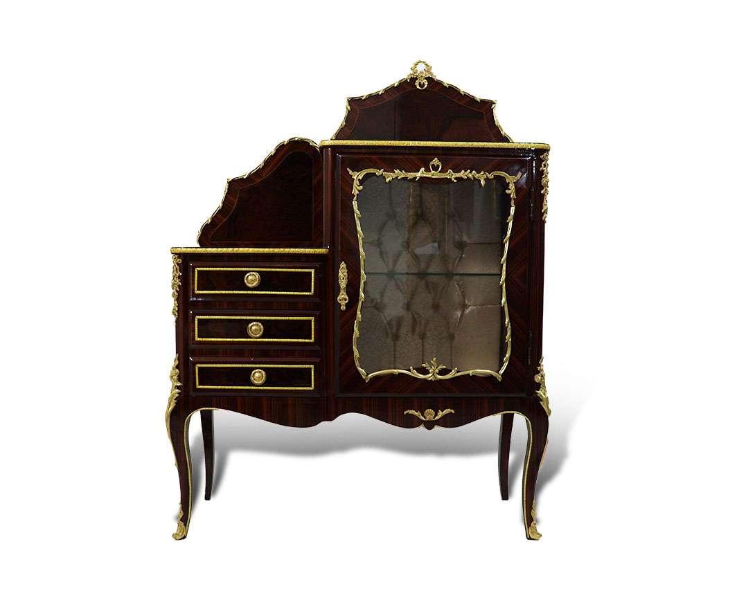 MACE-Luxury baroque showcase with 3 drawers - Two shelves - Brown color - Brass - Handmade - 110cm width