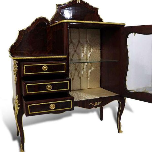 MACE-Luxury baroque showcase with 3 drawers - Two shelves - Brown color - Brass - Handmade - 110cm width
