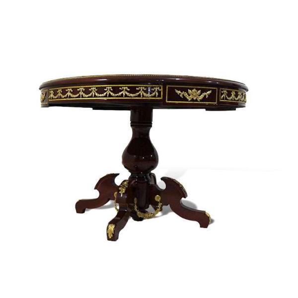 MACE-Barock runder Tisch - Intarsien - Farbe Braun - Messing - Esstisch für vier Personen - 130 cm
