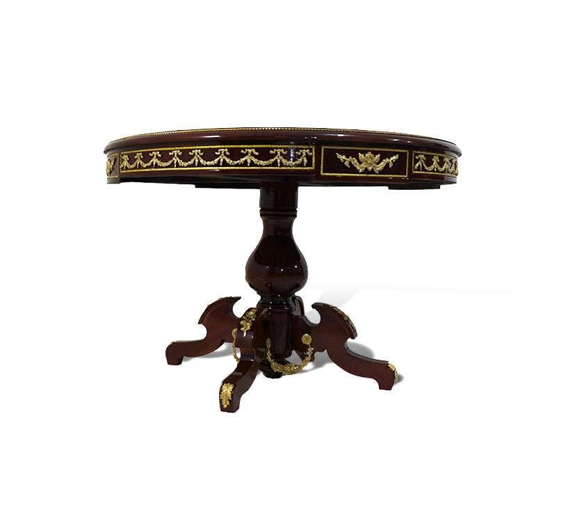 MACE-Barock runder Tisch - Intarsien - Farbe Braun - Messing - Esstisch für vier Personen - 130 cm