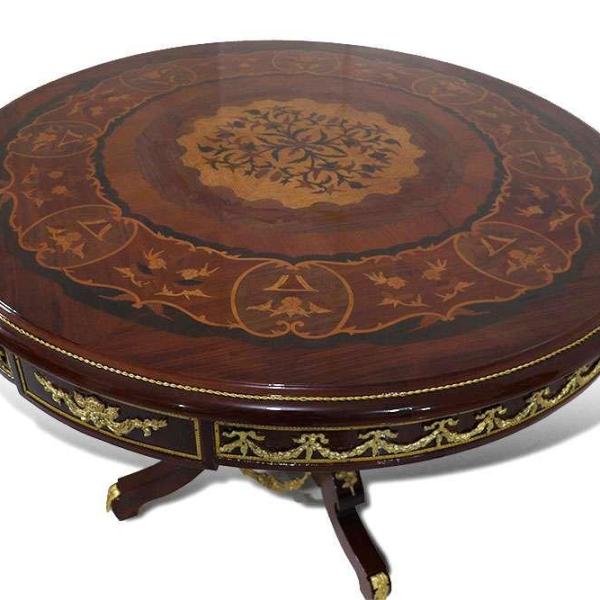 MACE-Barock runder Tisch - Intarsien - Farbe Braun - Messing - Esstisch für vier Personen - 130 cm