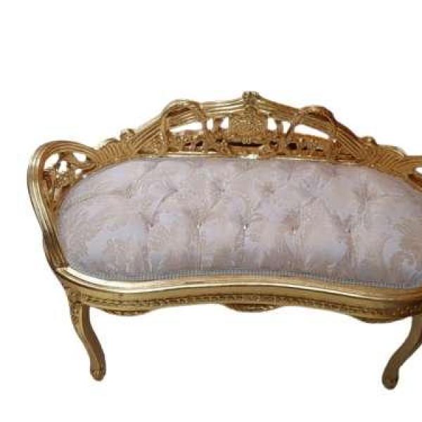 MACE - Kleines Barocksofa - Goldfarbenes Holzgestell - Goldchampagnerfarbener Stoff- Kleines Damensofa - Kommodensofa - Barockmöbel