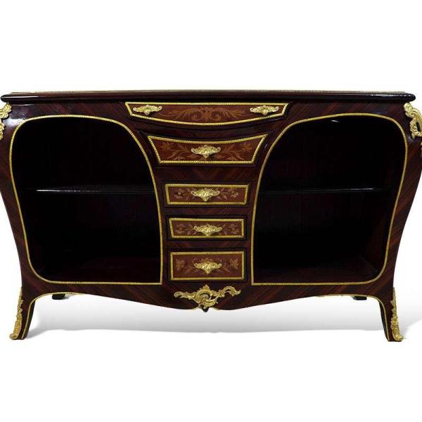 MACE Heritage - Barock TV-Tisch - Farbe Braun - Messing - Fünf Schubladen - Zwei Einlegeböden - Intarsien - Barockmöbel - 116cm Breite