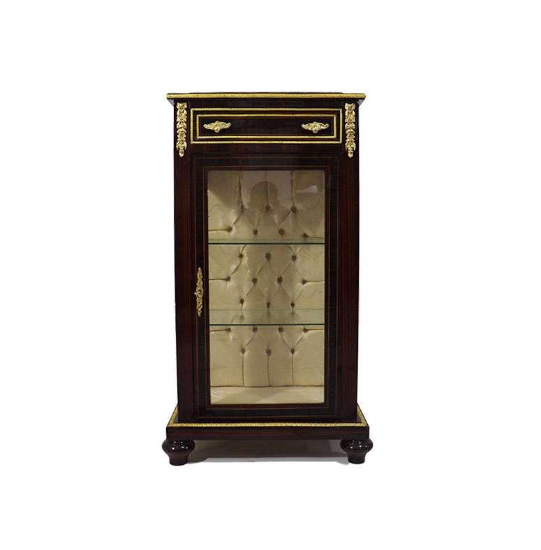 MACE - Barocke Vitrine im Louis XV-Stil - Brauner/grüner Marmor - Goldener Stoff - Antiker Stil - Barocke Möbel - Breite 64cm