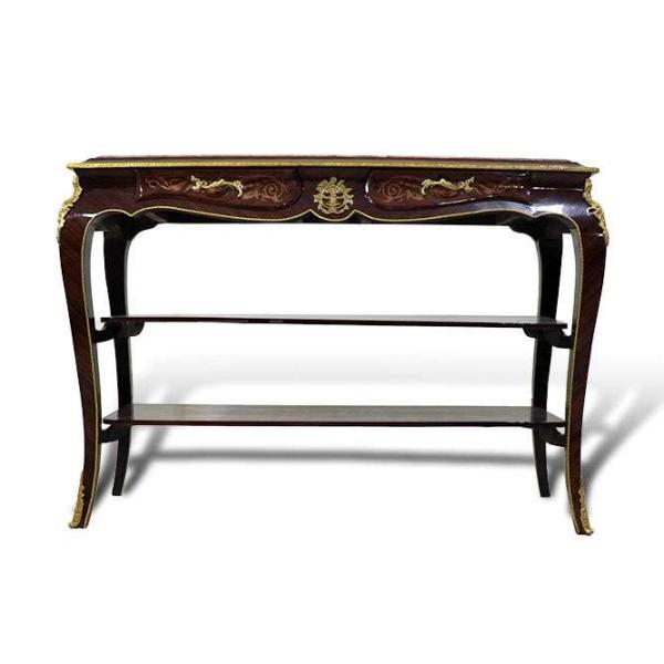 MACE Heritage - Barock TV-Tisch-Braun Farbe-Messing-Zwei Schubladen-Zwei Holzeinlegeböden - Marmorplatte - Intarsien - Barock Möbel - 110cm Breite