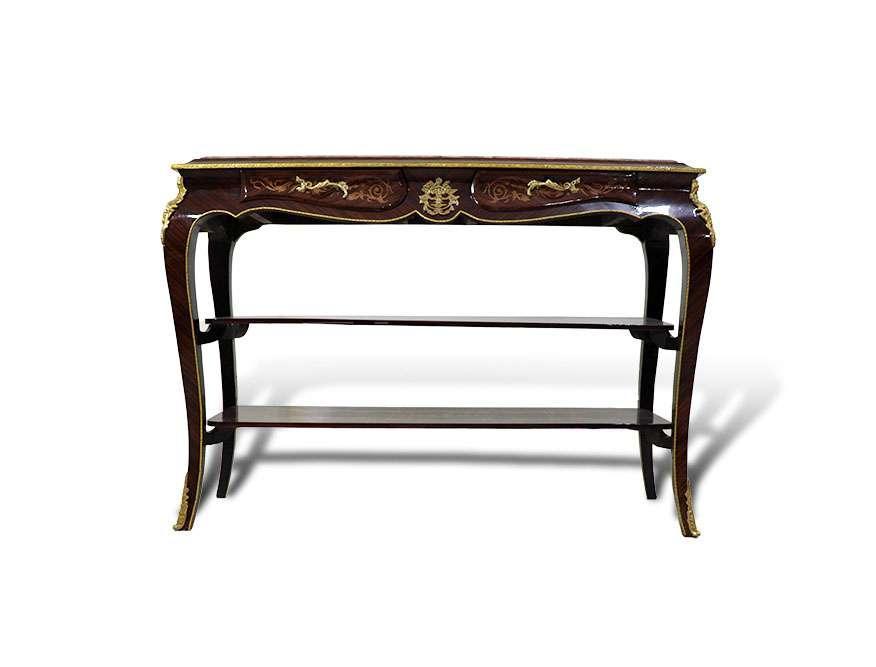 MACE Heritage - Barock TV-Tisch-Braun Farbe-Messing-Zwei Schubladen-Zwei Holzeinlegeböden - Marmorplatte - Intarsien - Barock Möbel - 110cm Breite