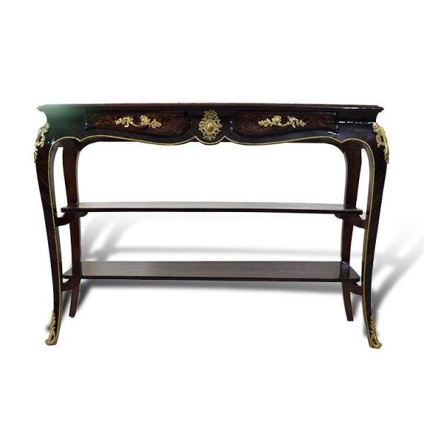 MACE Heritage - Barock TV-Tisch-Braun Farbe-Messing-Zwei Schubladen-Zwei Holzeinlegeböden -Holzoberfläche - Intarsien - Barock Möbel - 110cm Breite