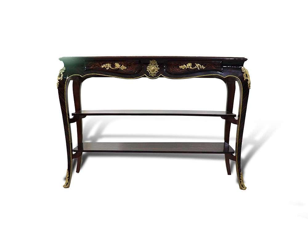 MACE Heritage - Barock TV-Tisch-Braun Farbe-Messing-Zwei Schubladen-Zwei Holzeinlegeböden -Holzoberfläche - Intarsien - Barock Möbel - 110cm Breite