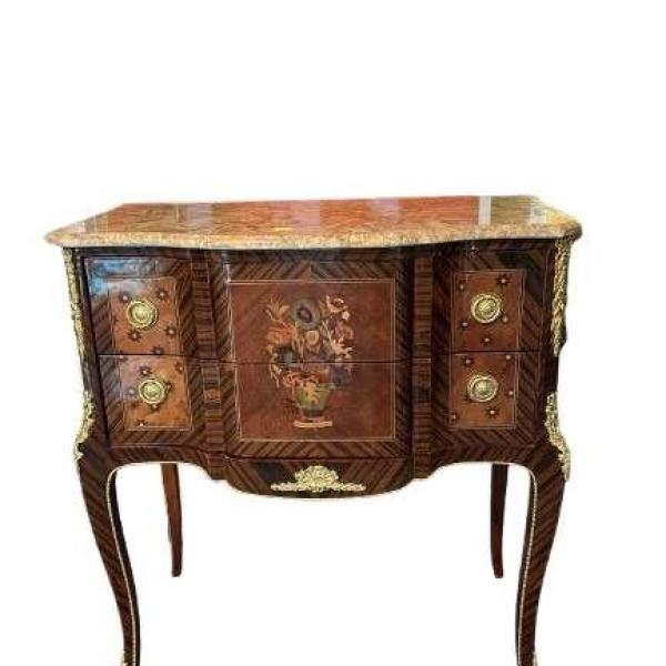 MACE- baroque luxury commode - brown - 2 drawers - Brass - Hnadmade -Beige marble top - Solid wood - Living room and hall ca. 55x37x78 cm