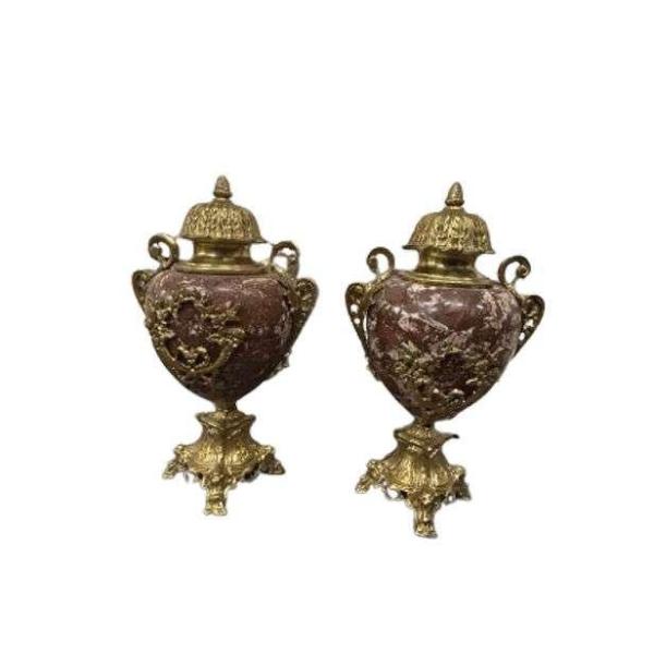 MACE - Pair of marble baroque vases - Green - Brass - approx 26KG - classic vases - for all rooms - H 46cm