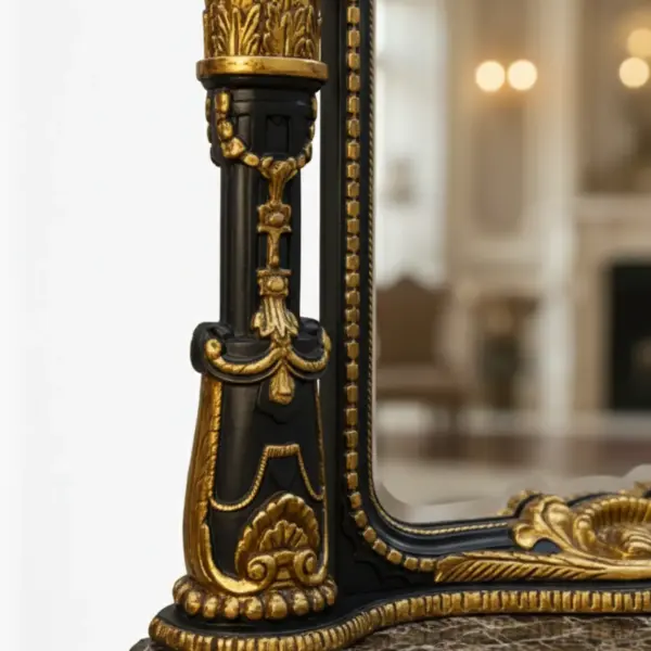 MACE Heritage – Monumental Baroque Mirror with Console – Black & Gold Leaf – Marble Top – 260 cm