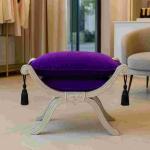 Barocke Sitzhockerbank - Degobart - Lila Samtstoff - Silbernes Holz - MACE