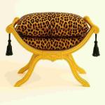 Baroque seating stool bench - Degobart - Leopard fabric - Gilded Wood - MACE