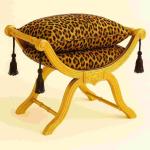 Baroque seating stool bench - Degobart - Leopard fabric - Gilded Wood - MACE