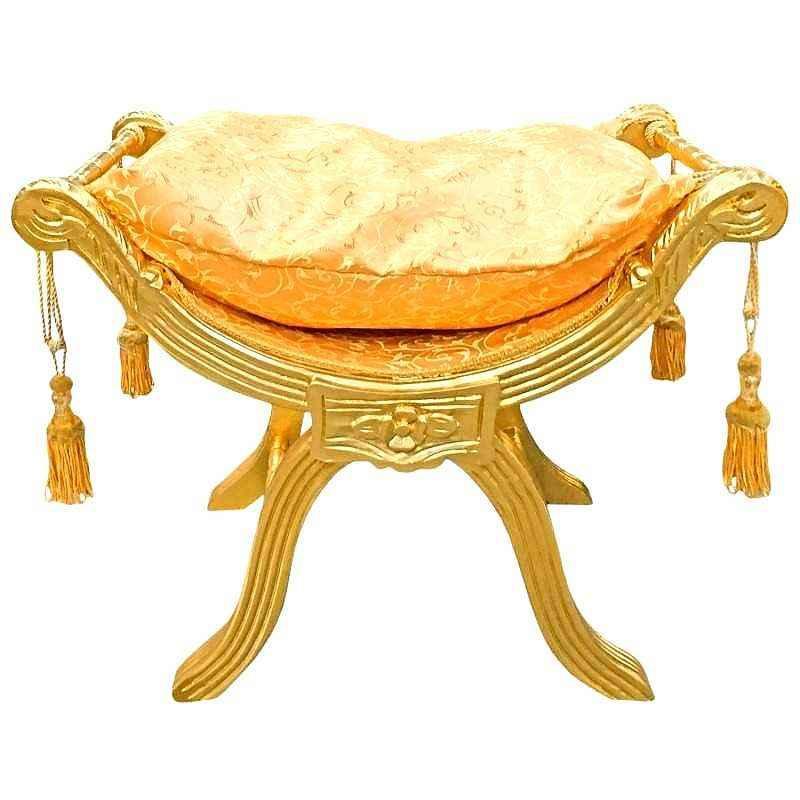 Barockhocker Sitzbank - Degobart - Goldsatinierter Stoff - Vergoldetes Holz - MACE
