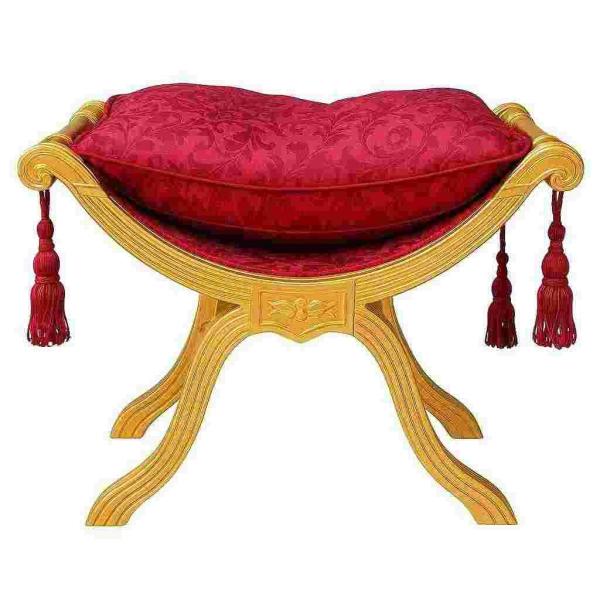 Barockhocker Sitzbank - Degobart - Roter Satinstoff - Vergoldetes Holz - MACE