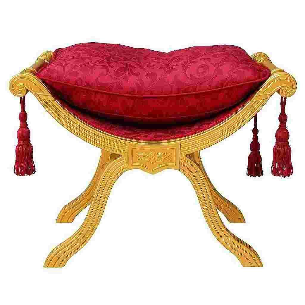 Barockhocker Sitzbank - Degobart - Roter Satinstoff - Vergoldetes Holz - MACE