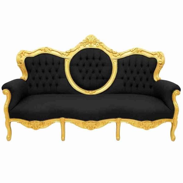 Barockes Luxussofa - königliches Gold/Schwarz - Klassische Möbel - Wohnzimmermöbel - königlicher schwarzer Samtstoff - MACE