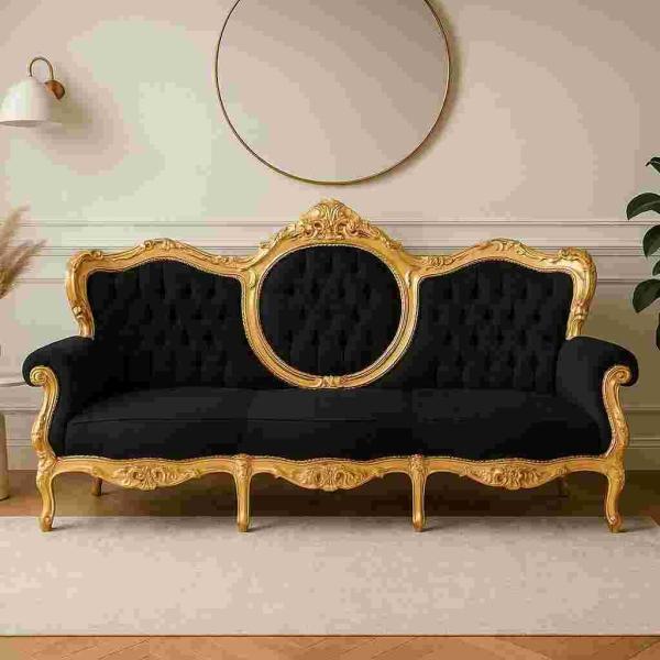 MACE Heritage - Canapé baroque – velours, feuille d’or, noir, blanc, rouge