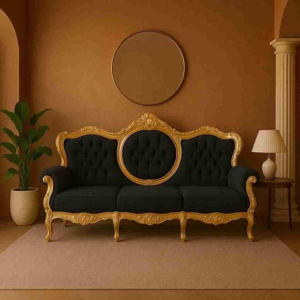MACE Heritage - Canapé baroque – velours, feuille d’or, noir, blanc, rouge