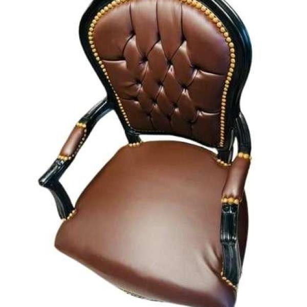 Barock Sessel - Louis XV Stil - Schwarzes Gestell - Braunes Kunstleder - Esszimmer Sessel - Wohnzimmer Möbel - Klassische Möbel - MACE