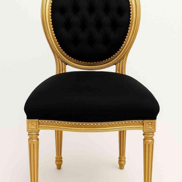 Mace Heritage Barocker Louis XVI Esszimmerstuhl – Schwarzer Samt & Goldrahmen