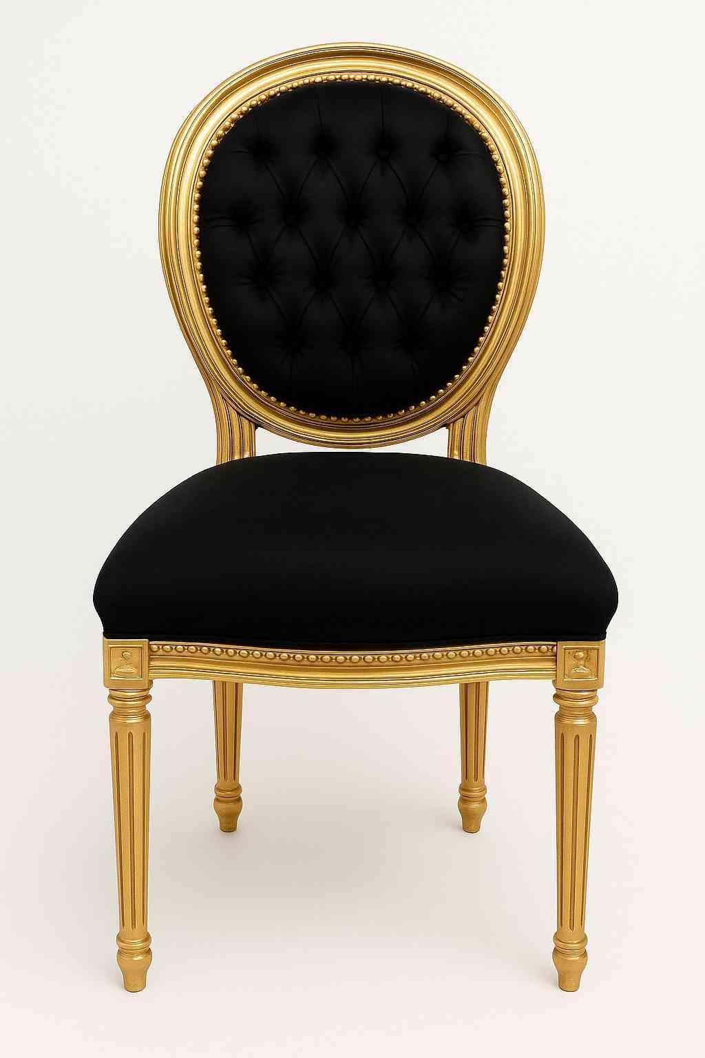 Mace Heritage Barocker Louis XVI Esszimmerstuhl – Schwarzer Samt & Goldrahmen