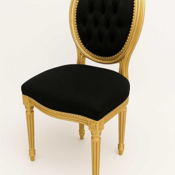 Mace Heritage Barocker Louis XVI Esszimmerstuhl – Schwarzer Samt & Goldrahmen