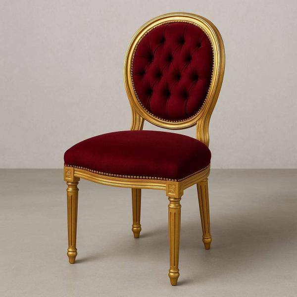 Mace Heritage Barockstuhl Louis XVI – Burgunder Samt & Goldrahmen