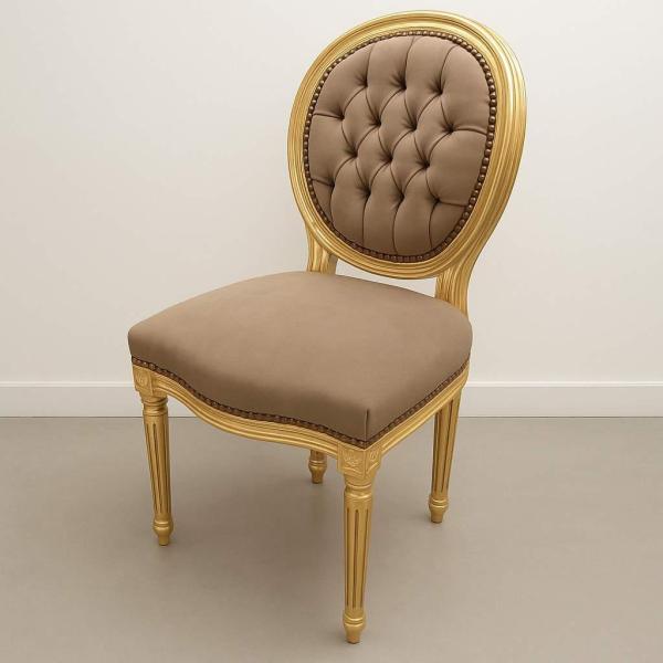 Mace Heritage Barock Louis XVI Stuhl – Taupe Samt & Goldrahmen