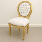 Mace Heritage Barocker Louis XVI Esszimmerstuhl – Weißes Kunstleder & Goldrahmen