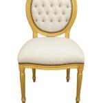 Mace Heritage Barocker Louis XVI Esszimmerstuhl – Weißes Kunstleder & Goldrahmen
