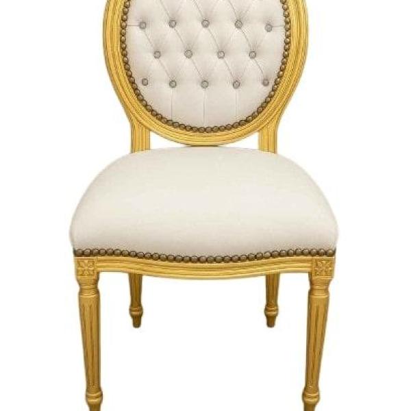 Mace Heritage Barocker Louis XVI Esszimmerstuhl – Weißes Kunstleder & Goldrahmen