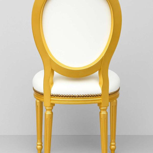 Mace Heritage Barocker Louis XVI Esszimmerstuhl – Weißes Kunstleder & Goldrahmen