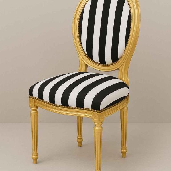 Mace Heritage Barocker Louis XVI Esszimmerstuhl – Schwarz-Weiß gestreift & Goldrahmen