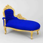 MACE Heritage - Méridienne Louis XV / baroque – velours, feuille d’or, côté droit, blanc, bleu