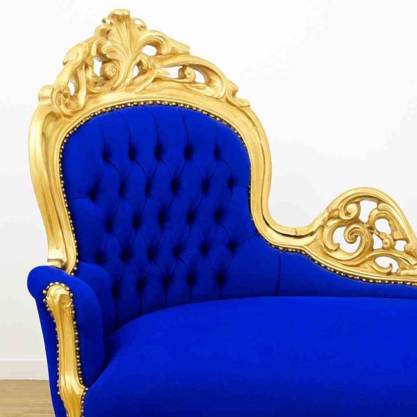 MACE Heritage - Méridienne Louis XV / baroque – velours, feuille d’or, côté droit, blanc, bleu