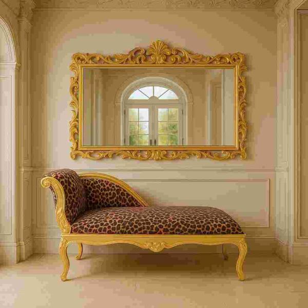 Chaiselongue-Sofa - Louis XV - Leopardenstoff - Goldrahmen - Klassische Möbel - 101cm - MACE