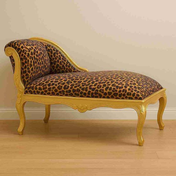 Chaiselongue-Sofa - Louis XV - Leopardenstoff - Goldrahmen - Klassische Möbel - 101cm - MACE