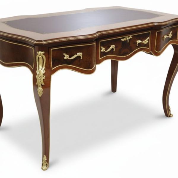 MACE Heritage – Louis-XV-Schreibtisch Barockstil aus Holz mit Messing, 3 Schubladen, Lederoptik