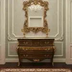 MACE Heritage-Barock Kommode-Braun Farbe-Messing- Vier Schubladen- Beige Marmorplatte- Intarsien -140cm