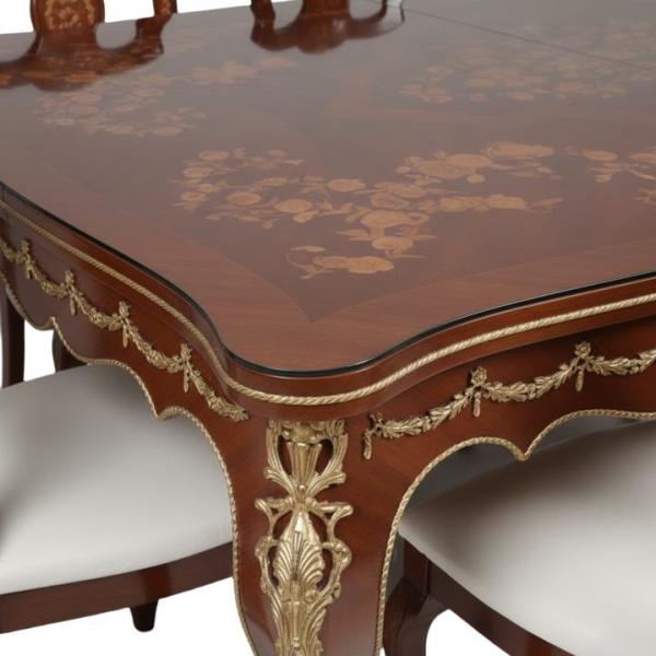 MACE Heritage - Chaise de salle à manger baroque – velours, laiton, marqueterie, verre, sculpté