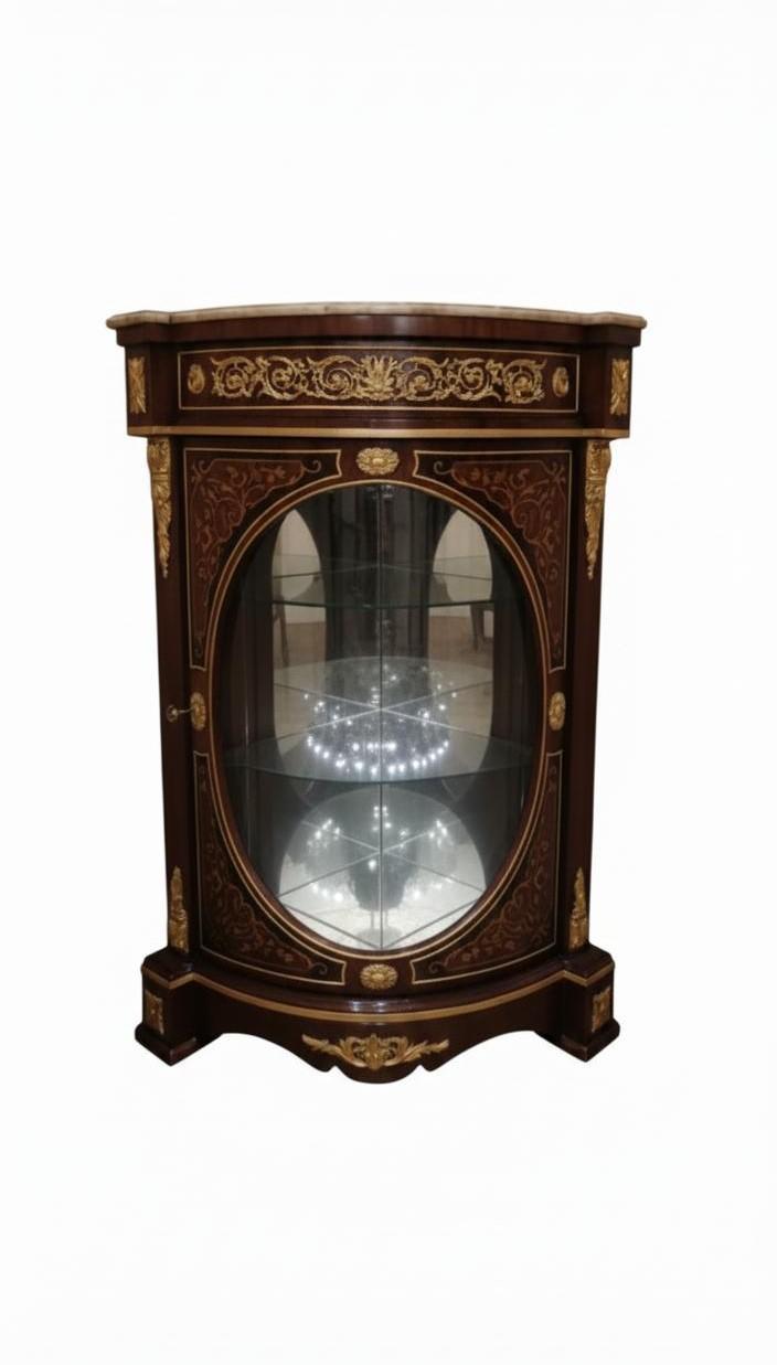 MACE Heritage - Barocke Eckvitrine mit Holzintarsien aus Massivholz, Glasfront & handgefertigten Messingdetails