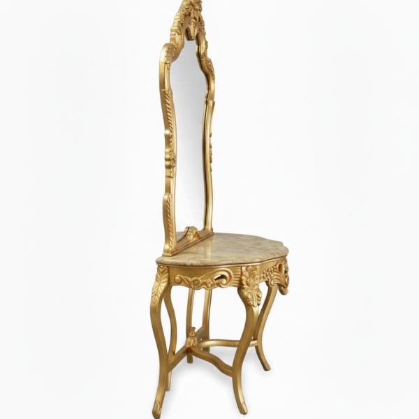 Barocke Konsole - Stil Louis XVI - Klassische Möbel - Goldfarbe - Beigefarbener Marmor - MACE