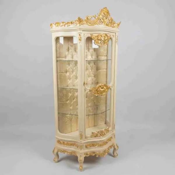 MACE Heritage - Baroque luxury display cabinet LOUIS XVI-Beige/Gold-Four shelves-One drawer-Classical furniture