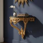 MACE Heritage – Baroque Wall Console Table with Black Natural Marble Top, Gold Finish and Louis XV Influence